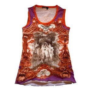 RARE Marc Aurel Renaissance Tank Top in Orange & Purple - Size 34 EU